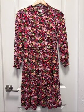 Scotch & Soda Black Floral Long-Sleeve Tiered Midi Dress